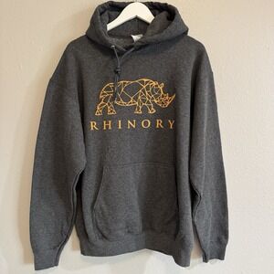 Geometric Rhino Graphic Hoodie | Rhinory Charcoal Grey Large L‎